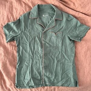 Tombolo Men’s green linen short sleeve button up with orange piping detail